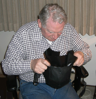 Michael Menkin constructing a thought screen helmet.